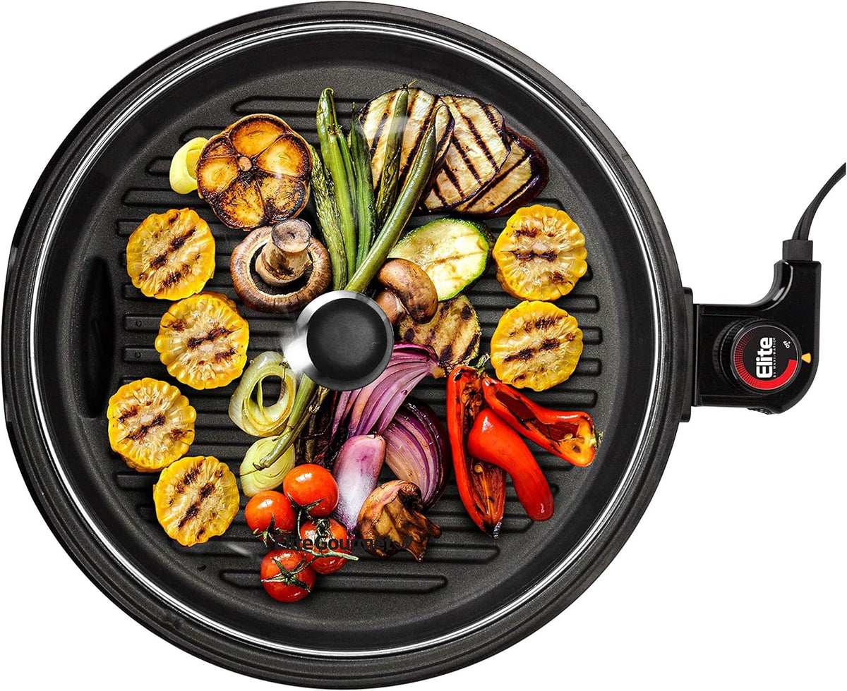 Elite Gourmet EMG6505G Smokeless Indoor Electric BBQ Grill with Glass Lid, Dishwasher Safe, PFOA-Free Nonstick, AdjCatable Temperature, Fast Heat Up, Low-Fat Meals Easy to Clean Design - PuriLite