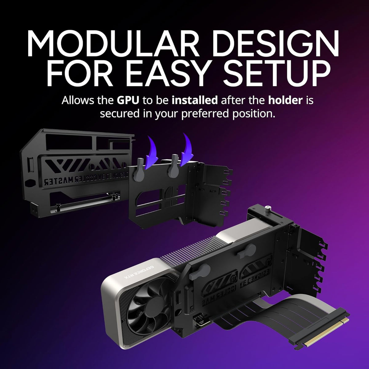 Cooler Master MasterAccessory Vertical GPU Card Holder Kit V3 – PCIe 4.0 x16 Premium Riser Cable, Adjustable Vertical GPU Mount for ATX & mATX PC Cases - PuriLite