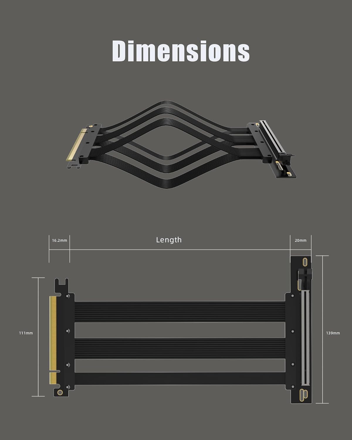 PCIe 5.0 x16 Riser Cable 200mm – 90° Right Angle GPU Extension for RTX 5090 / RTX 4090 / RX 9070 – Vertical GPU Mount Compatible - PuriLite