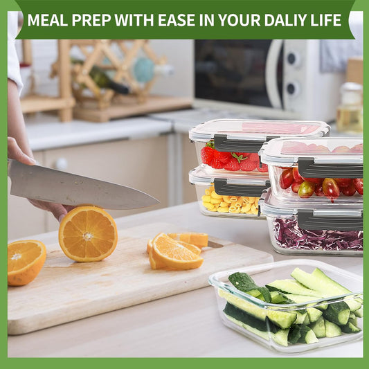Skroam 5-Packs 36OZ Glass Food Storage Containers with Lids Airtight, Glass Meal Prep Container for Lunch, Pantry Organizers and Storage, Glass Lunch Boxes for Freezer to Oven Safe, Leak Proof - PuriLite