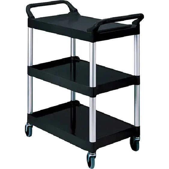 Rubbermaid Commercial Economy Plastic Cart, Three-Shelf, 15"H x 19" L, 200 lb Capacity, Black (FG342488BLA) - PuriLite