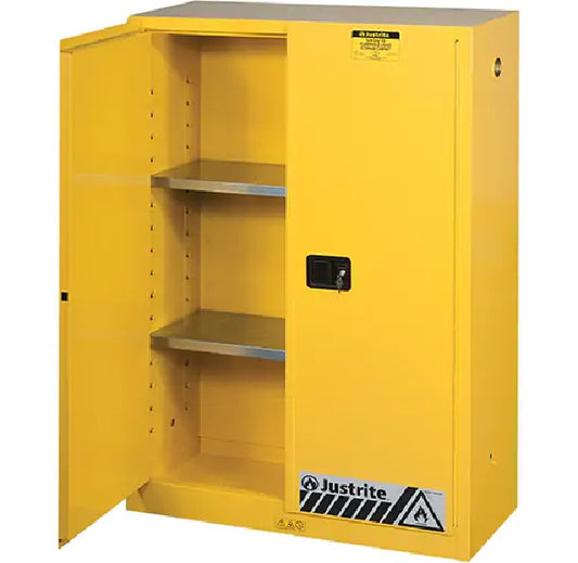 Justrite 894500 Sure-Grip EX Flammable Safety Cabinet, 2 Door, Manual Close, Dimensions (H x W x D): 65 x 43 x 18 inch (1651 x 1092 x 457 mm); 45 gal. (170L) - PuriLite