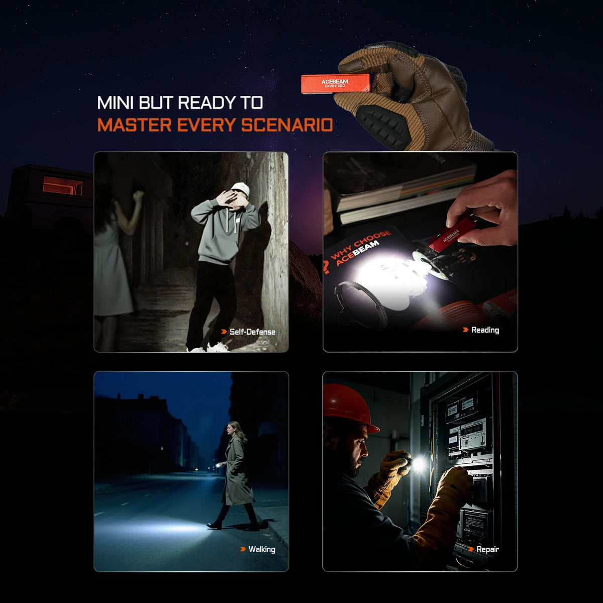 Purilite Select Rechargeable Keychain Flashlight with Dual LED Light, High Medium Low Modes, Compact EDC Light for Camping Work and Travel