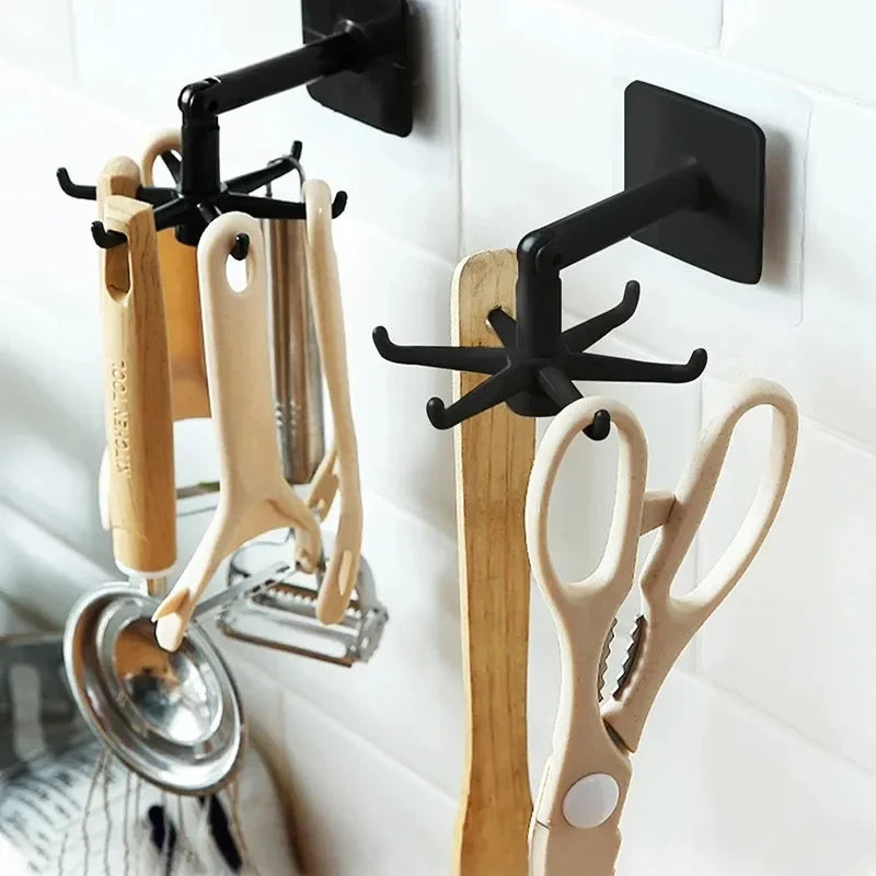 Purilite Select 360 Degree Rotating Wall Mounted Storage Hook No Drill Self Adhesive Kitchen Utensil Organizer for Home Bathroom and Living Room