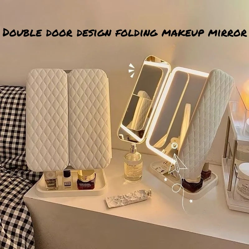 Purilite Select Dual Door 3-Fold Makeup Mirror – Touch Control Vanity Mirror with LED Lights – 360° Rotatable LED Makeup Mirror with 3 Light Modes - PuriLite