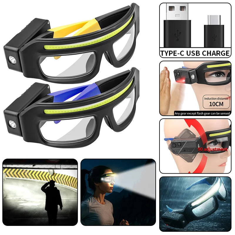 Purilite Select Rechargeable LED Glasses Light Headlamp with Type C Charging, Touch Sensor, Dual Beam and Hands Free Outdoor Lighting
