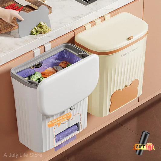 Purilite Select Wall Mounted Kitchen Trash Can with Lid - 8.5L/12L Under Sink Wastebasket for Bathroom and Cabinet Use - PuriLite