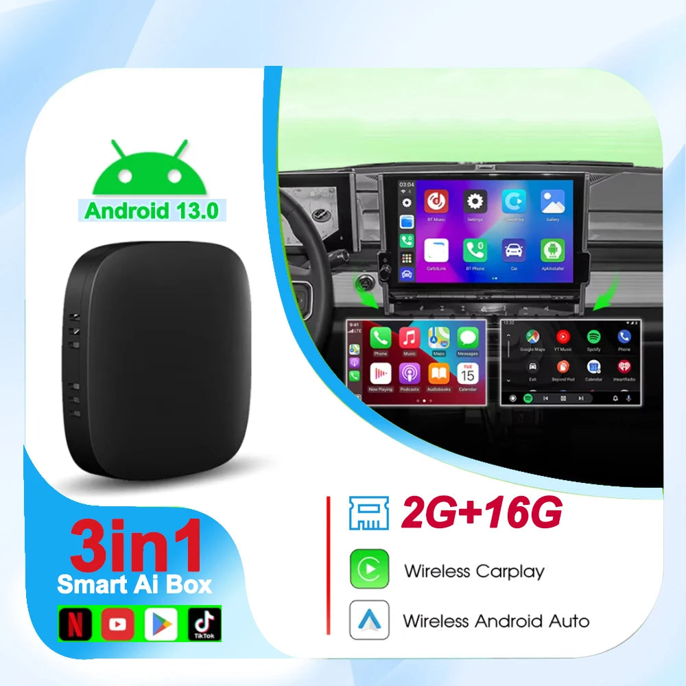 Android 13 TV Box Smart CarPlay Ai Box Wifi Wireless Android Auto Built-in Play Store For YouTube Netflix OEM CarPlay Cars - PuriLite
