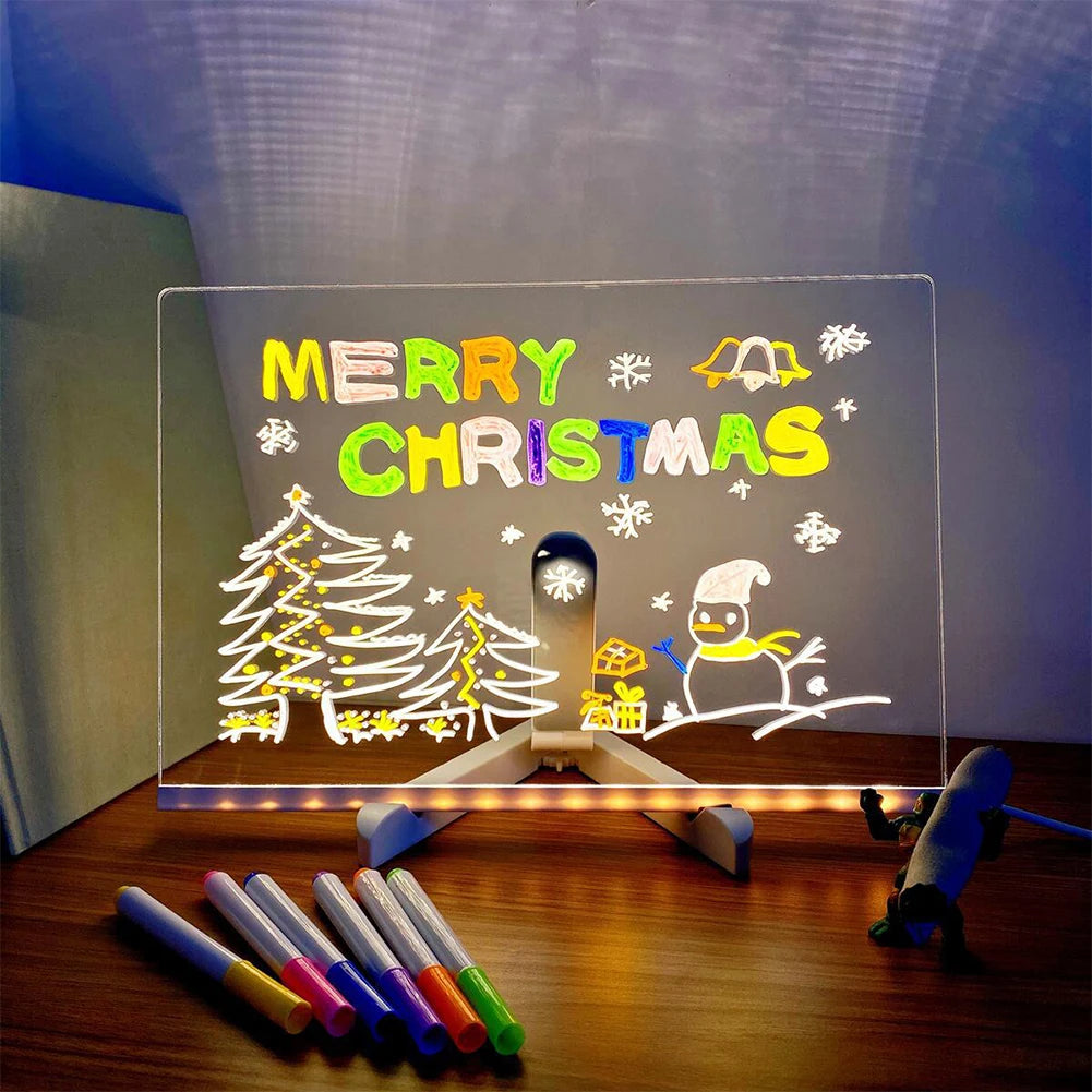 Purilite Select LED Light-Up Acrylic Message Board with 7 Colorful Pens – Rewritable DIY Drawing and Glowing Memo Board for Kids, Home, School, and Office - PuriLite