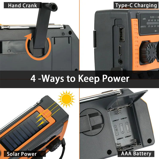 LOTOTG Portable Emergency Solar Power Radio Hand Crank Charging AM/FM Weather Radio Led Reading Flashlight Bank Phone Charger - PuriLite