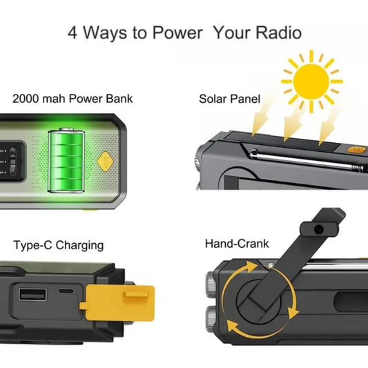 Purilite Select Emergency Weather Radio – AM/FM/WB Hand Crank Solar Radio with 2000mAh Power Bank, LED Flashlight, and SOS Alert (Style A – Green) - PuriLite