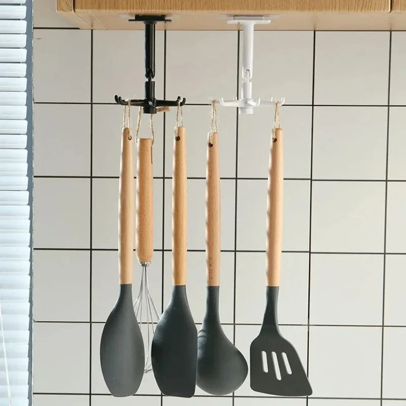 Purilite Select 360 Degree Rotating Wall Mounted Storage Hook No Drill Self Adhesive Kitchen Utensil Organizer for Home Bathroom and Living Room