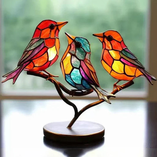 Purilite Selectâ„¢ Stained Acrylic Birds on Branch Multicolor Desktop Ornaments - PuriLite