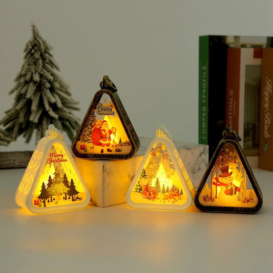 Purilite Select Mini Christmas LED Triangle Lantern – Santa Claus & Snowman Festive Lamp | Holiday Tabletop Ornament & Party Décor - PuriLite