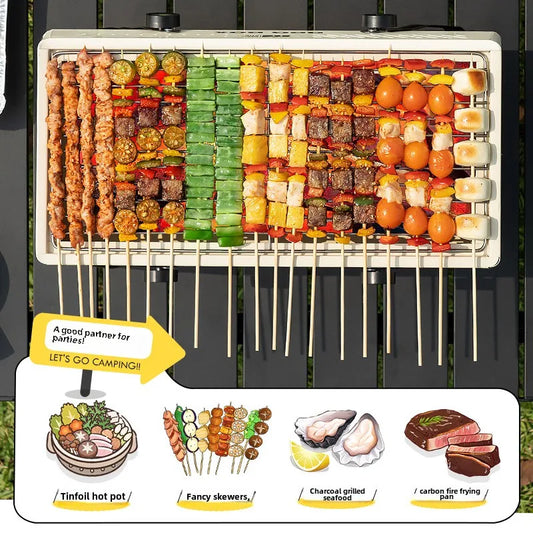 Outdoor BBQ Grill with Baking Net Home Use Portable Folding Charcoal Portable Camping Barbecue Stove for Family Gatherings Party - PuriLite