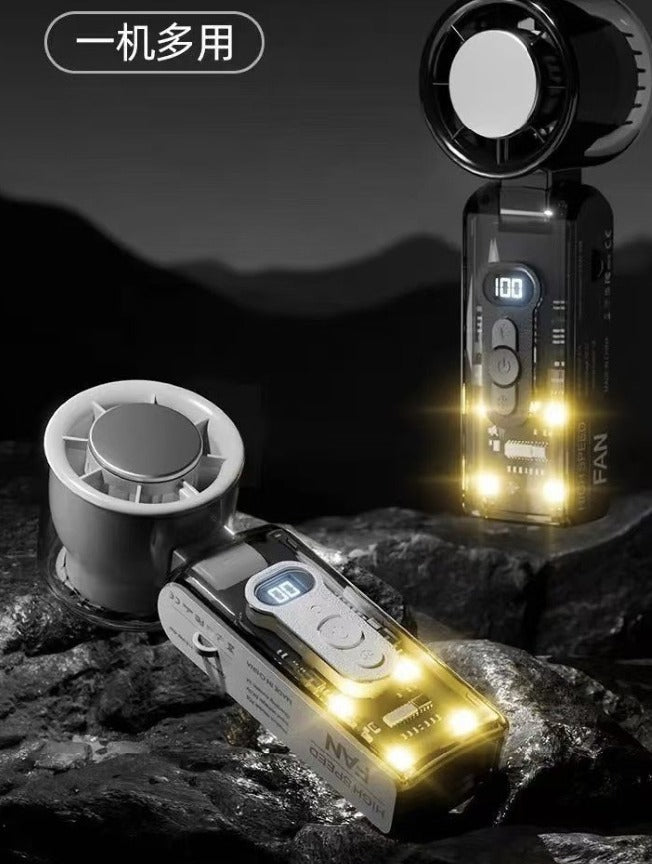 High-Speed Handheld Fan – Transparent Design, Smart Speed Control, Built-in Compressor & Multipurpose LED Torch - PuriLite