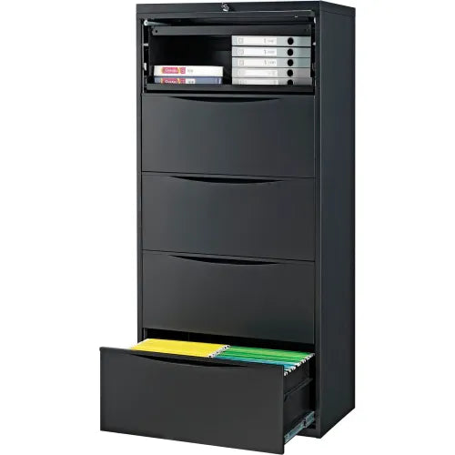 Interion® Premium Lateral File Cabinet, 5 Drawers, 30"W x 18"D x 64-1/2"H, Black - PuriLite