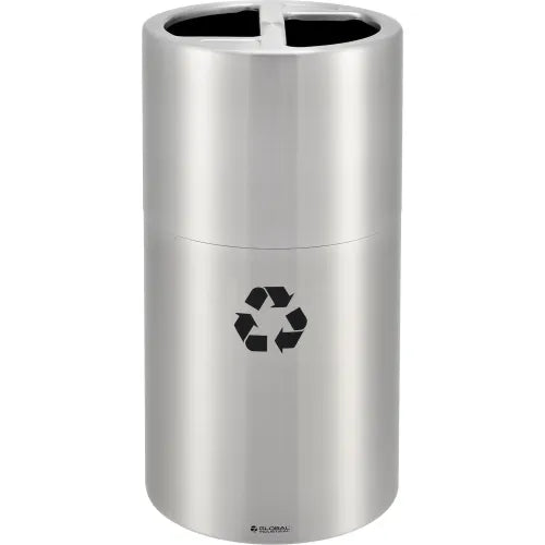 Global Industrial™ Round Multi-Stream Recycling Can, 25 Gallon Total, Satin Aluminum - PuriLite