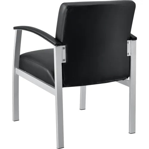 Interion® Synthetic Leather Reception Chair With Arms, Black W/ Silver Frame - PuriLite