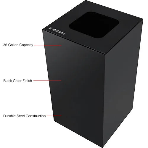 Global Industrial™ Square Recycling/Trash Can with Waste Lid, 36 Gallon, Black - PuriLite