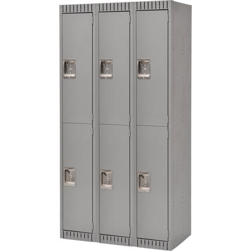 Lockers, 2 -Tier, Bank of 3, 36" x 18" x 72", Steel, Grey, Knocked Down - PuriLite