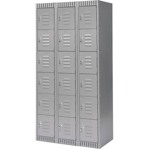 Lockers, 6 -Tier, Bank of 3, 36" x 18" x 72", Steel, Grey, Knocked Down - PuriLite