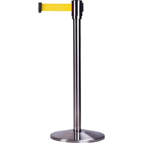 Free-Standing Crowd Control Barrier, Steel, 35" H, Yellow Tape, 7' Tape Length - PuriLite