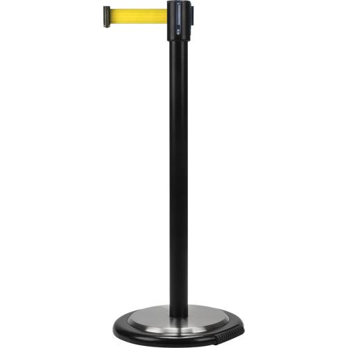 Free-Standing Crowd Control Barrier, Steel, 35" H, Yellow Tape, 7' Tape Length - PuriLite