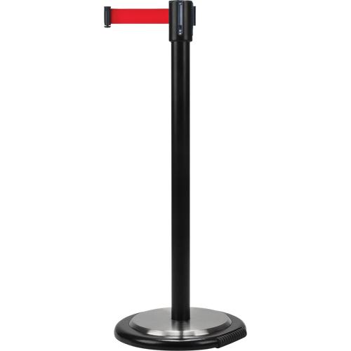 Free-Standing Crowd Control Barrier, Steel, 35" H, Red Tape, 12' Tape Length - PuriLite