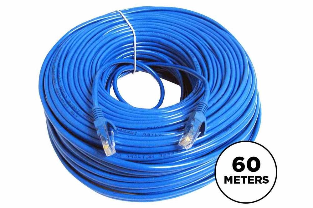 60 Meter CAT6 Cable w/ Two Male RJ45 Plugs - 60m Ethernet Cable - PuriLite
