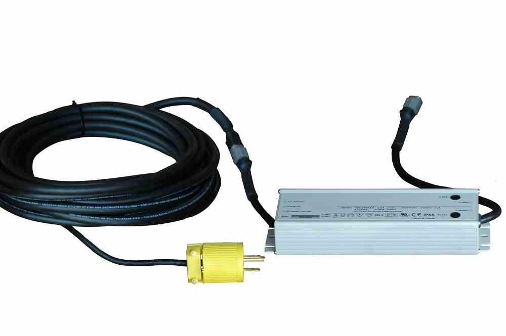 Waterproof Transfomer Converts 120V-277VAC to 12/24 VDC - 16A - 20' Cord w/ Straight Blade Wall Plug - PuriLite