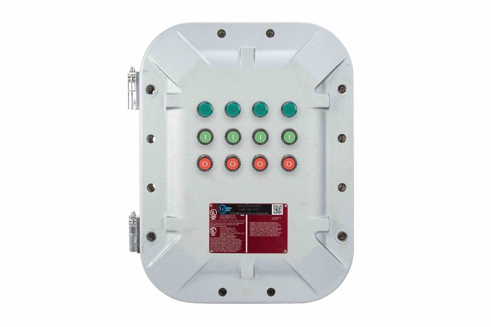 Explosion Proof Control Station - C1D1 - (8) 20A Rated Momentary Push Buttons - Surface Mount, (4) Hubs - PuriLite