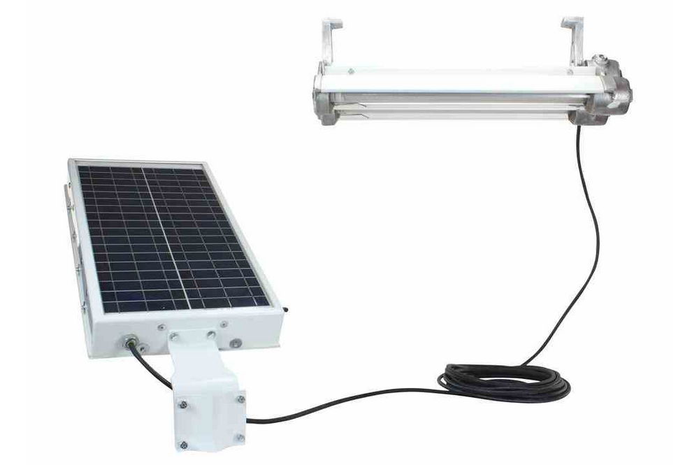Solar Powered Explosion Proof LED Lighting - 2 Foot, 2 Lamp Fixture - Class 1, Div. 1 - 60' Cord - PuriLite