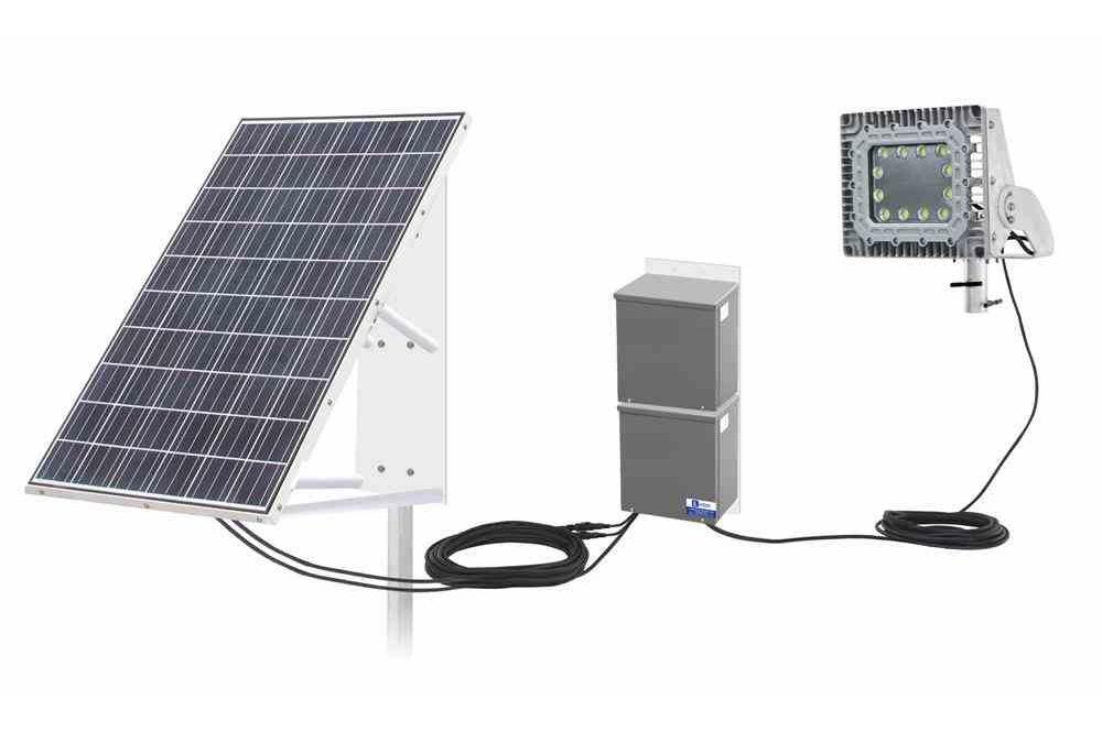 100W Explosion Proof Solar-powered LED Fixture - 24V - Slip Fit Yoke Mount - 40' 12/2 SOOW Cord - PuriLite