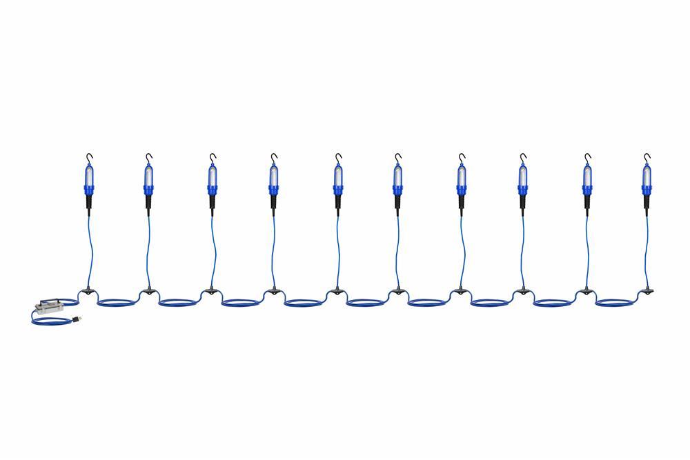 Explosion Proof LED String Light - 10 Lamps - 120-277V AC Input - Inline Xfrmr - 135' Cord w/ Plug - PuriLite