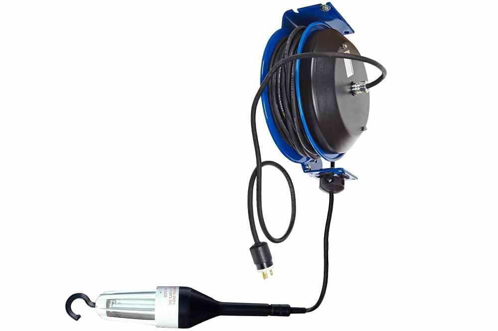 20W Explosion Proof LED Drop Light w/ Industrial Cord Reel - 50' 14/3 SOOW Cord - Swivel Hook - PuriLite