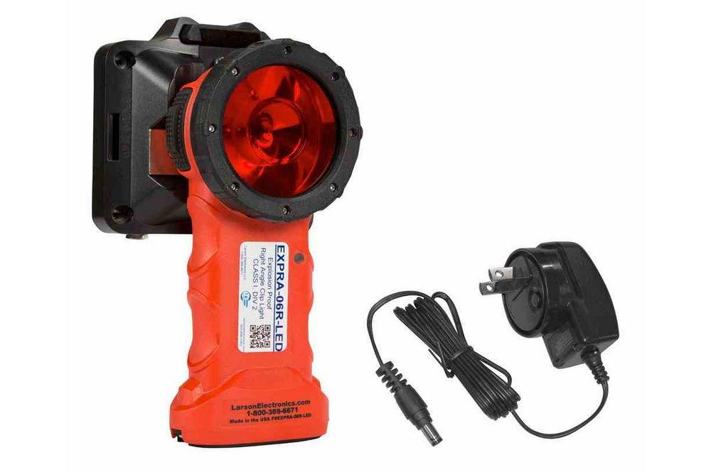 Rechargeable Explosion Proof Red LED Right Angle Clip Light - C1D1 Groups C & D - Made in USA - PuriLite