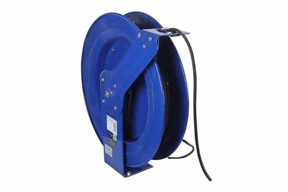 General Area Use Cord Reel - 50 Foot 16/4 SOOW Cord - Flying Leads on Both Ends - 600V Max Voltage - Non-Racheting Reel - PuriLite