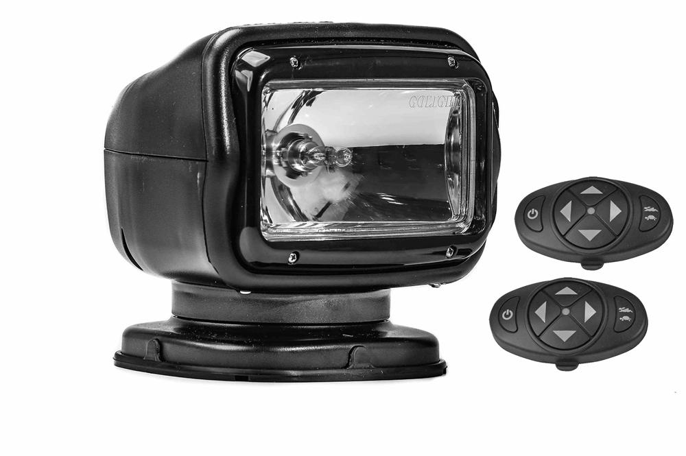 65W Golight Radioray Motorized Halogen Spotlight, 225,000 Candela, (2) Wireless Dash Remote, Black - PuriLite