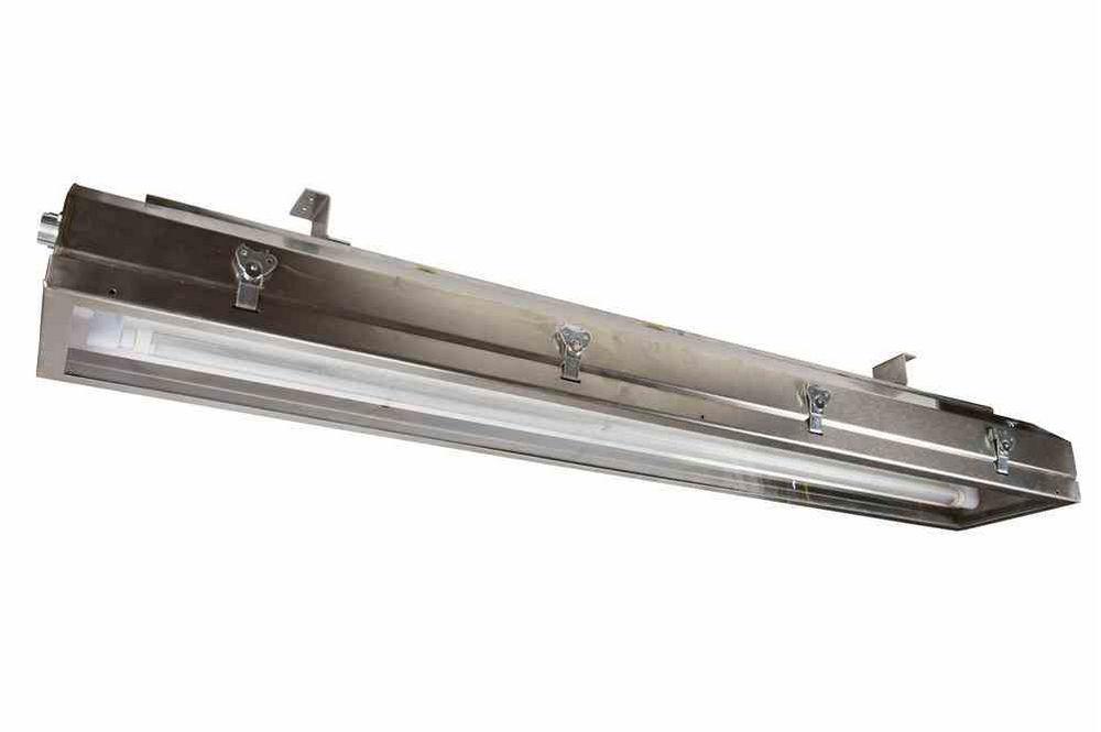 4' Stainless Steel Hazardous Location UV Fluorescent Fixture - Sliding Bracket Mounts - Glass Lens - PuriLite