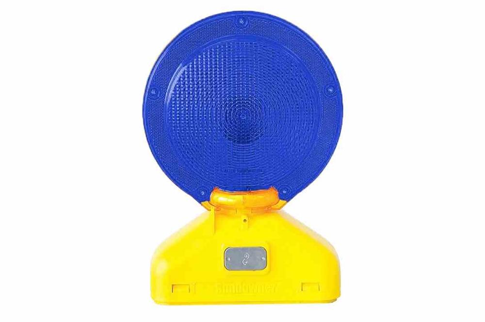 LED Barricade Warning Light - Type A Strobe, Blue - 60 Flashes/Min, (4) D-cell Batteries - Photocell - PuriLite