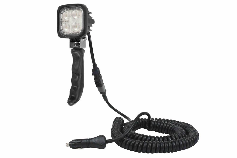 12W Handheld LED Work Light - 950 Lumens - 7" Polycarbonate Handle - 9-32V DC - IP69K Waterproof - 15A NATO Slave Plug - PuriLite