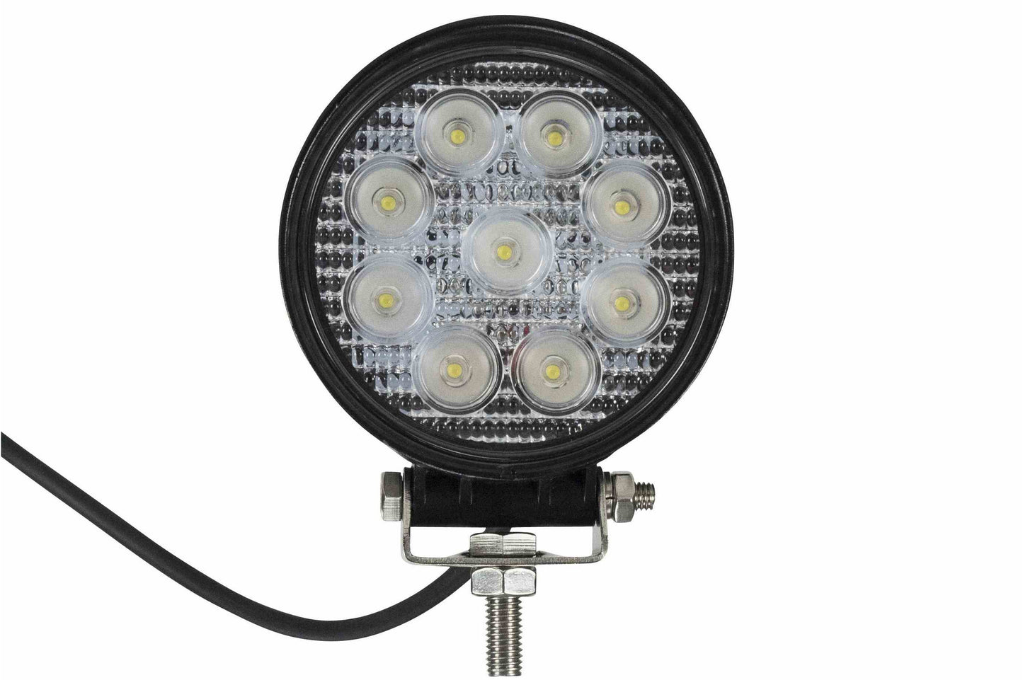 Larson 27 Watt Round LED Flood Light - 2160 Lumens - Nine 3-Watt LEDs - 10-32 Volt DC - IP67 Waterproof - PuriLite