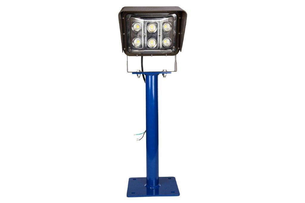 Larson 60W LED Pole Light w/ Glare Shield - Wide Flood Beam - 28.45" Steel Pedestal Pole - Surface Mount - PuriLite