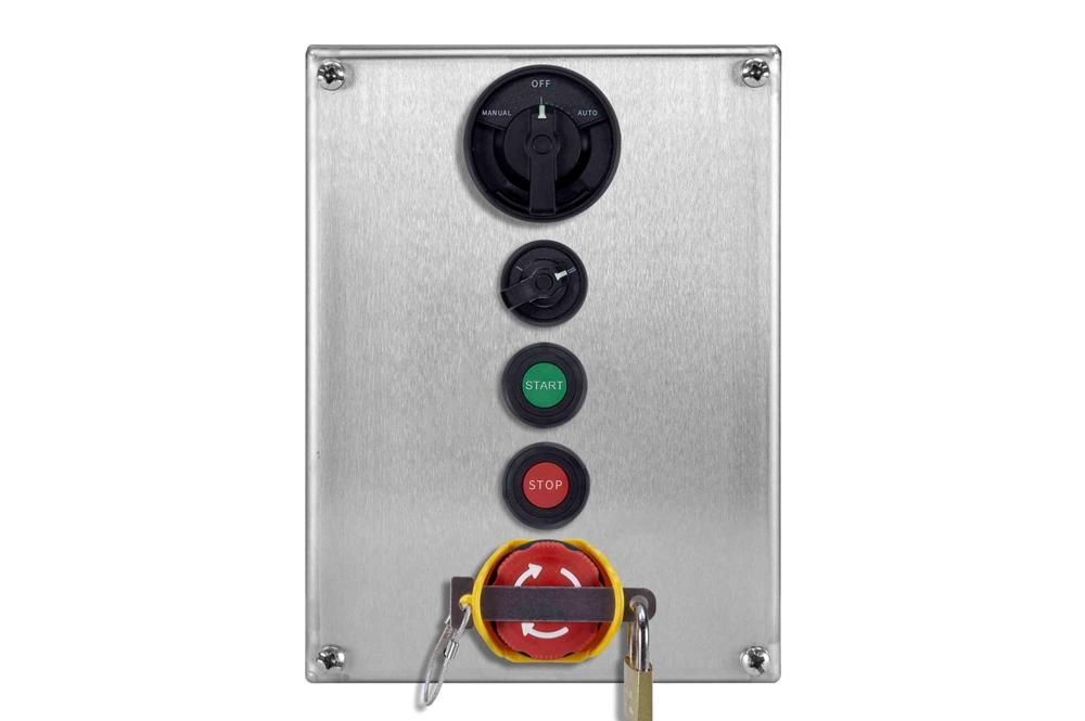 Weatherproof Control Station - (1) 3-Position Selector Switch - (1) 2-Position Selector Switch - (2) PBs, (1) Lockable E-Stop - 415V, 50Hz - IP66 - Stainless Steel - PuriLite