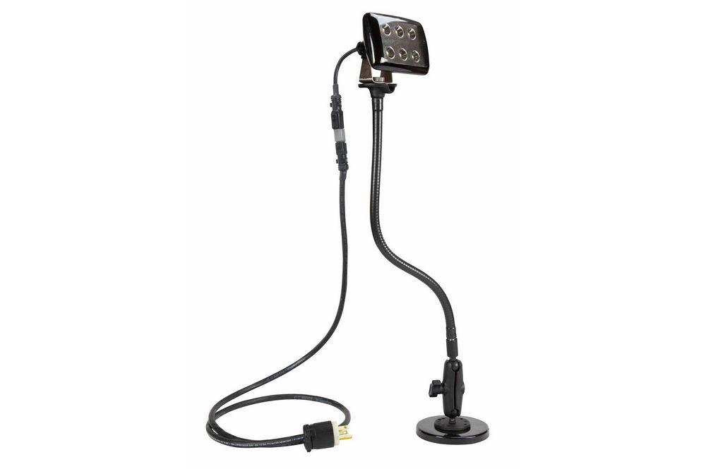 High Output LED Light Emitter on Double Ball Joint - Magnetic Base Goose-Neck Arm - 120-240V 12-24V - PuriLite