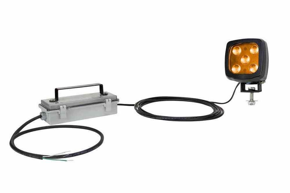 25W Amber LED Warning Spotlight - 2250 Lumens - 120-240V AC - Amber Strobing Safety Light - IP67 - PuriLite