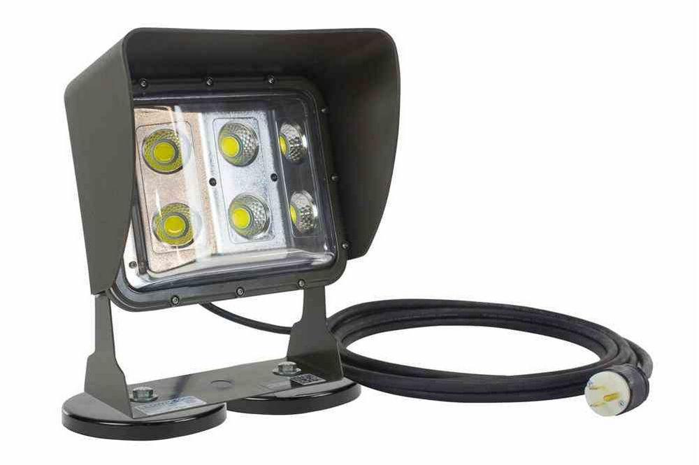 Magnetic Mount 60 Watt Low Profile LED Flood Light - Dual 200lb Magnets - Glare Shield - 20' Cord - PuriLite