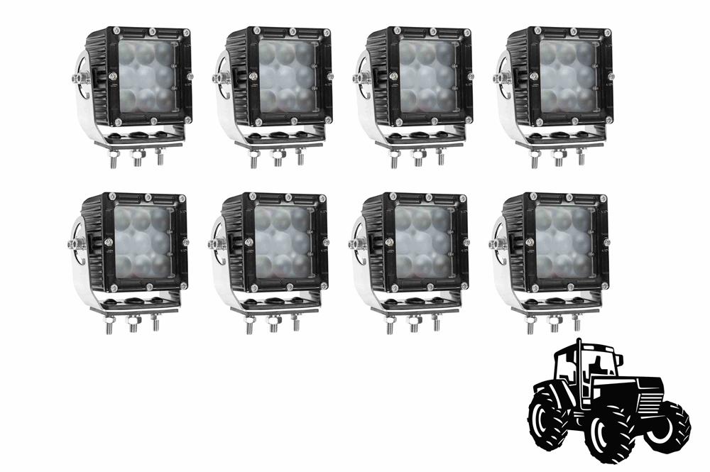 LED Light Package for Ford New Holland 8970 Tractor - (8) LEDEQ-3X3-CPR - PuriLite