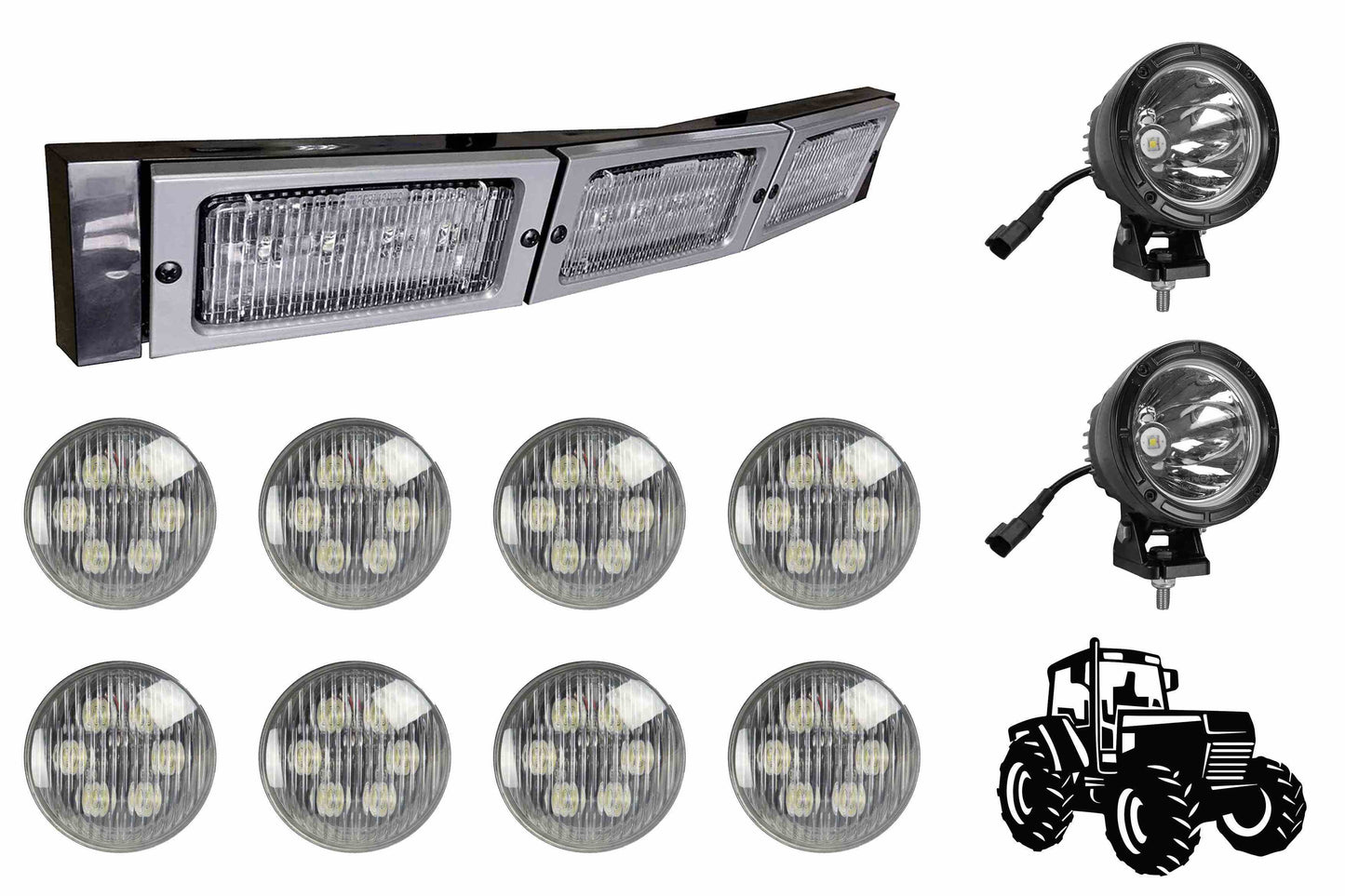 Larson LED Upgrade Kit for JD 4455 Tractor - (8) LED18W-PAR36 - (2) LED25WRE-CPR - (1) LLP-JD-TR-4XXX-HL-3X - PuriLite